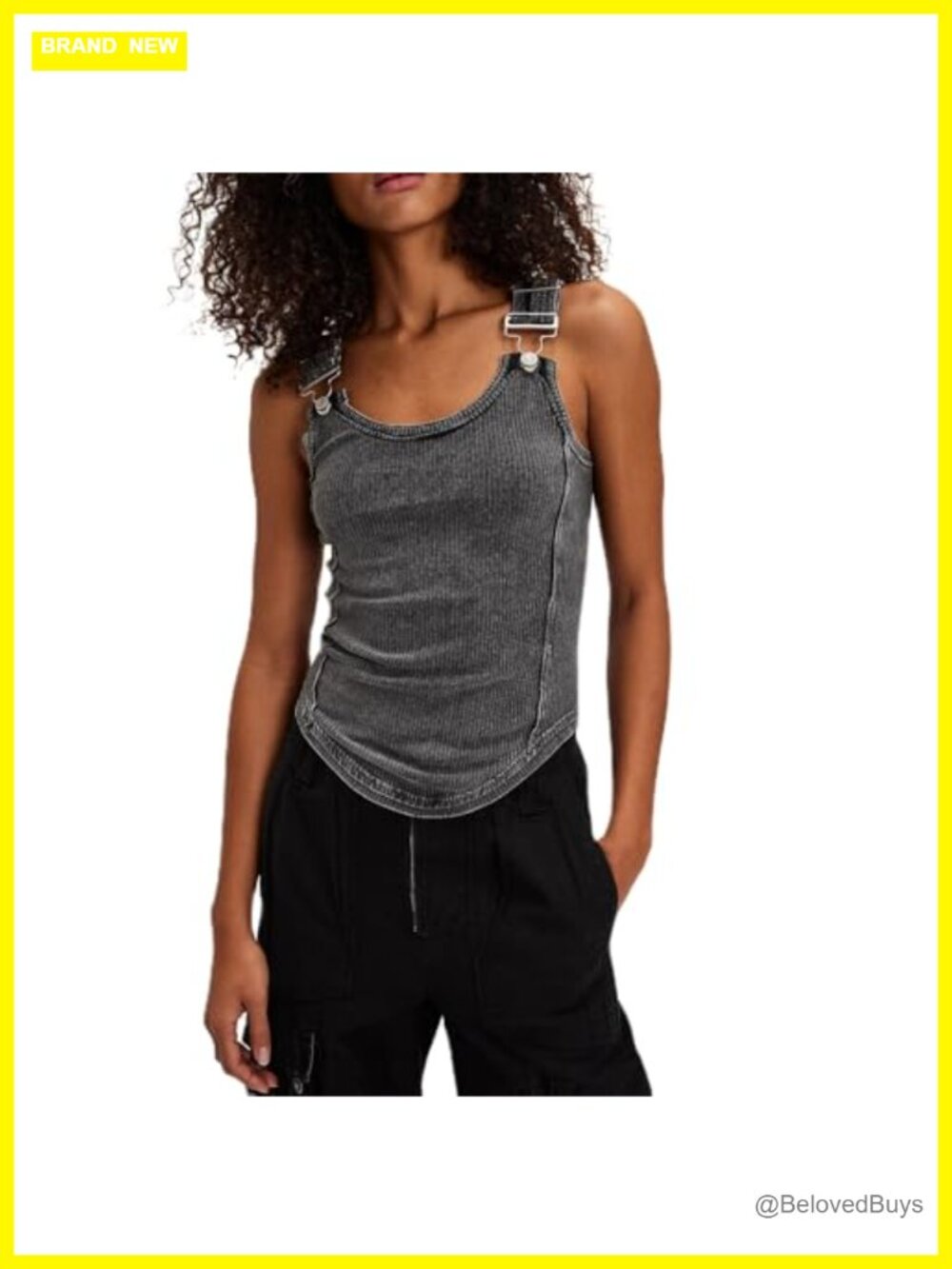 Scoop Neck Ribbed Buckle Tank Top Sleeveless Fitted Y2K Grunge Y2k Vintage